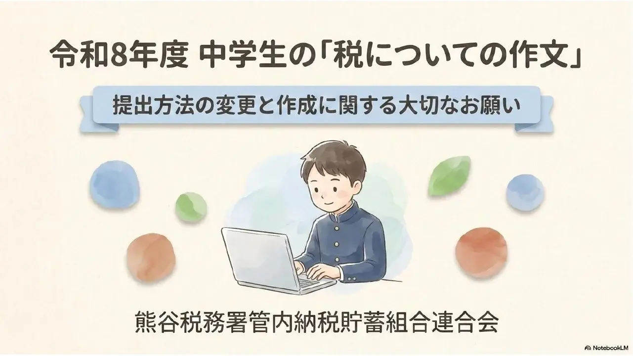 令和8年度 中学生の「税についての作文」提出方法の変更と作成に関する大切なお願い（熊谷税務署管内納税貯蓄組合連合会）