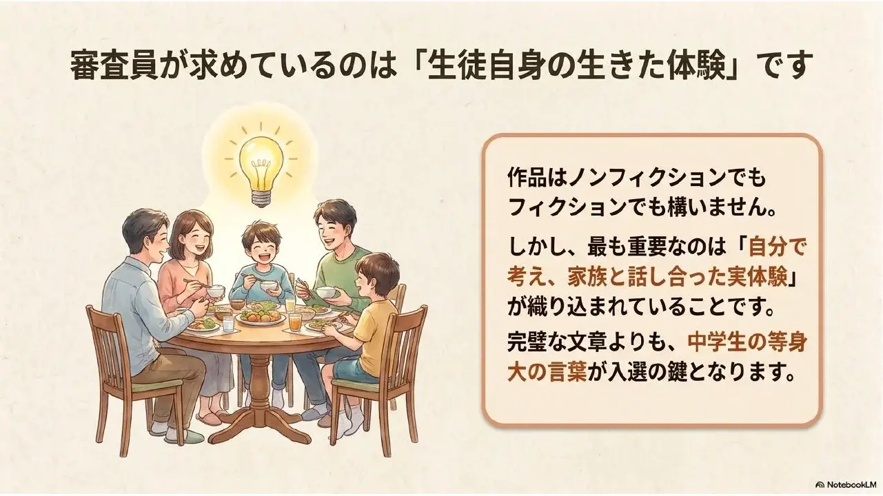 審査員が求めているのは「生徒自身の生きた体験」です