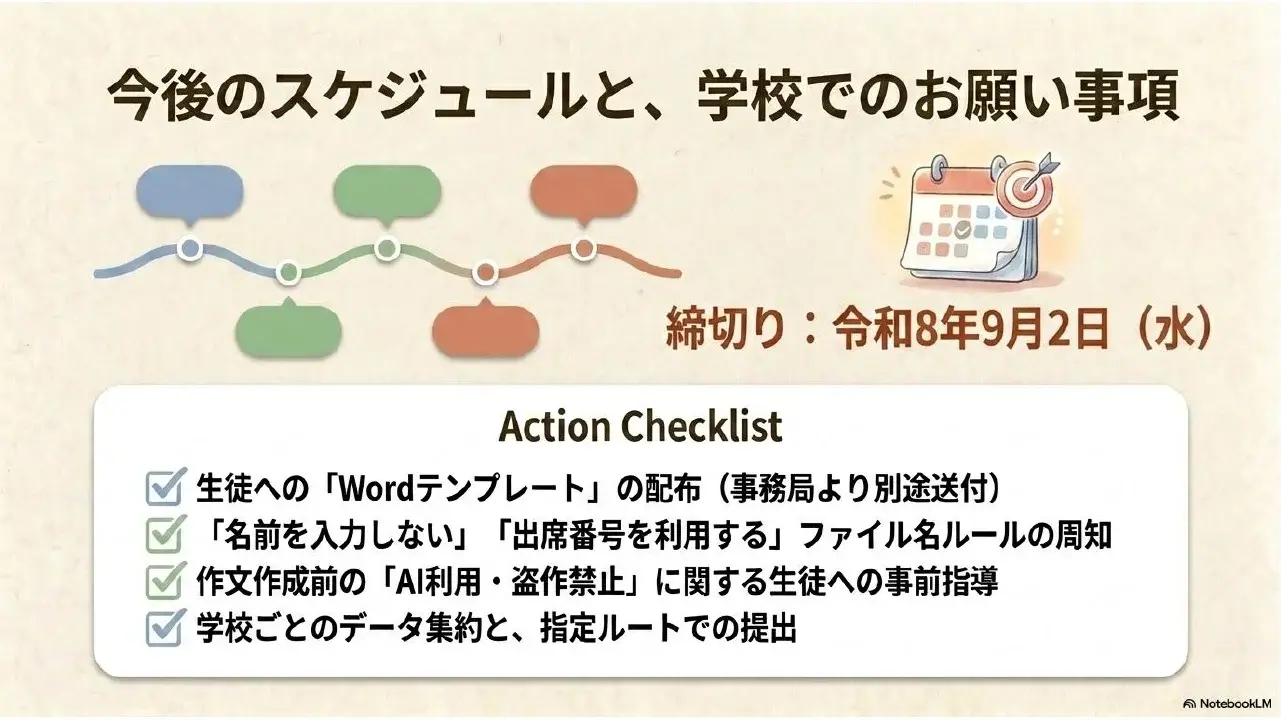 今後のスケジュールと、学校でのお願い事項